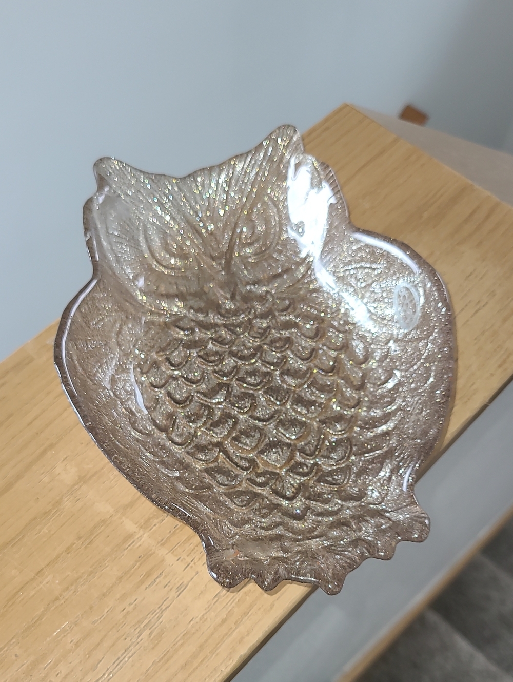 Pier One Decorative Glass Owl Dish - Sparkling Brown Accent